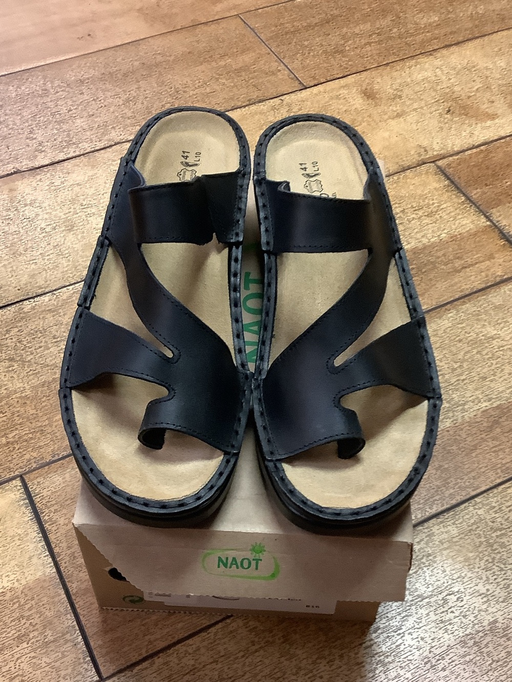Naot Men's Black Leather Slide Sandals with Contoured Footbed